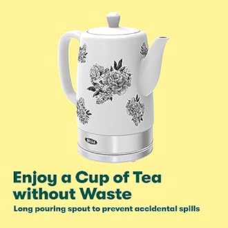 BELLA Electric Kettle & Tea Pot - Ceramic Water Heater with Detachable Swivel Base, Auto Shut Off & Boil Dry Protection, 1.5 Liter, Black Floral