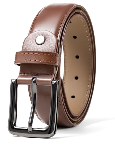 maikun Brown Leather Men's Belt, Belts for Men for office or golf,Black Buckle Length45in