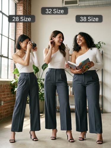 Image of Leriya Fashion Women High Waist Polycotton Formal Trousers | Summer Breathable Wide Leg Pants with Pockets |Casual, Office & Travel Outfits