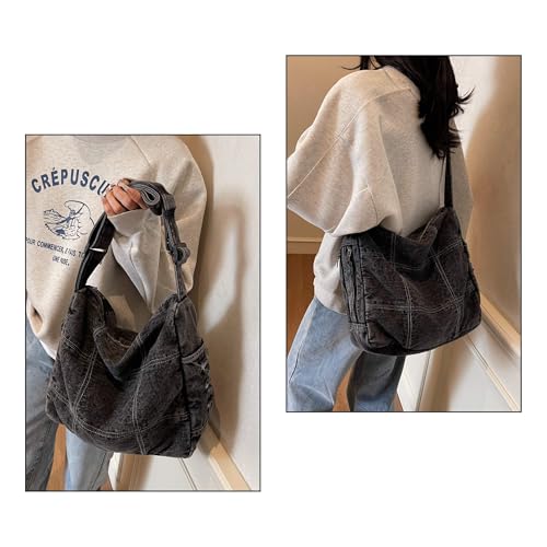 Women's Denim Shoulder Bag with Multi-Pockets Durable Jean Hobo Crossbody Bag for Daily Use Travel2