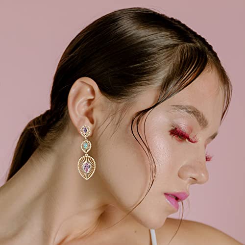 Hypoallergenic Leaf Crystal Teardrop Earrings For Women Cubic Zirconia Statement Long Chandelier Dangle Wedding Bridal Nickel Free Earrings For Girls Prom #TOP3