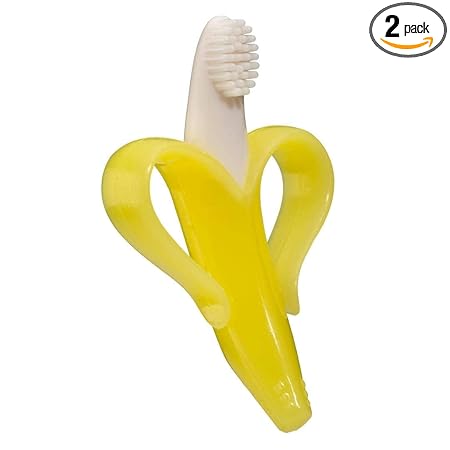 BS UNIVERSAL Baby Silicone Banana Shaped Toothbrush Chew Toys and Training Finger for Babys Soothes Gum Discomfort Teethers Brush for Boys and Girls (2)