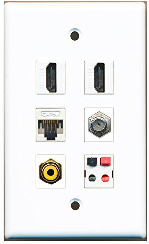 RiteAV - 2 HDMI 1 port RCA żółty 1 port kabel koncentryczny TV - F typ 1 port Cat5e Ethernet biały 1 port głośnik płyta ścienna
