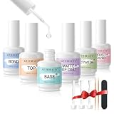 AZUREBEAUTY Dip Powder Liquid Set 15ml/0.5oz, 6 PCS with Bond, Base, Glossy/Matte TopCoat, Activator, Brush Saver, Dipping Powder Essential Tools No Nail Lamp Needed