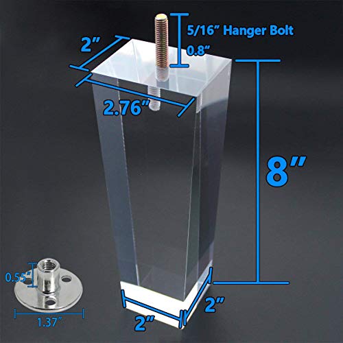 AORYVIC Replacement Legs Square Acrylic Sofa Feet 8 inch Stand legs for Bed Side Table Night Table Antique Modern Furniture Decor Clear Glass Pack of 4 - Thumbnail 3