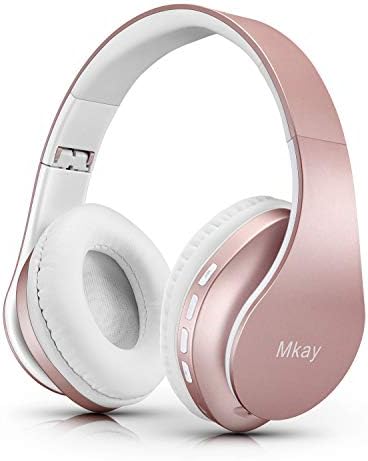 MKay Bluetooth Headphones Wireless, Girls Over Ear Headset V5.0 with Microphone, Foldable & Lightweight, Support Tf Card MP3 Mode and Fm Radio for Cellphones Laptop TV-Rose Gold