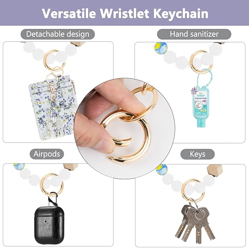Image of KNGITRYI Wristlet Wallet for Women,RFID Keychain Wallet with Beaded Strap | 8 Card Slots,ID Window,Zipper Pocket,Leather Tassel,Compact Design