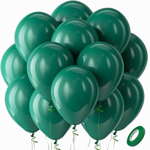 Image of Bezente Dark Green Balloons Latex Party Balloons - 100 Pack 12 inch Round Helium Emerald Hunter Forest Green Boho Neutral Balloons for Wedding Birthday Dinosaur Jungle Theme Party Decorations