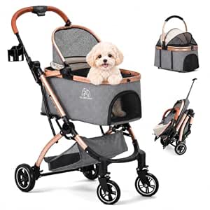 3-in-1 Pet Stroller with Removable Carrier, One-Hand Fold, and Storage, Grey
