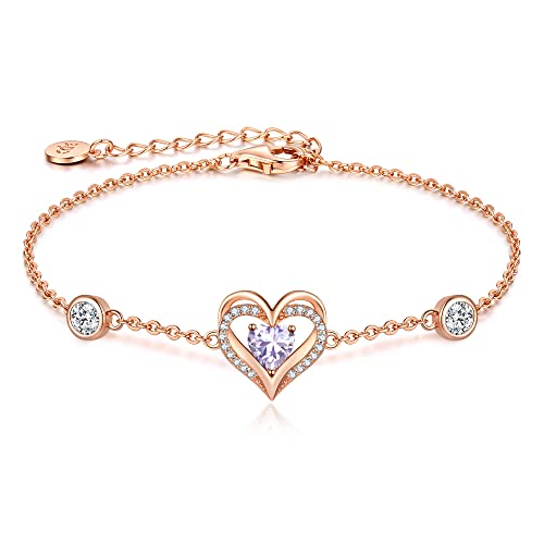Cde Love Heart Bracelets For Women 925 Sterling Silver With Birthstone Zirconia, Christmas Birthday Anniversary Charm Link Chain Bracelet Jewelry Gifts For Women Girls Wife Girlfriend Her (Rose Gold-06-June(Heart Zircon)) #TOP11