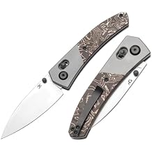 Kansept Dako Pocket Knives, 3.19"Stonewashed Cpm S35vn Steel Blade, Titanium and Copper Carbon Fiber Handle with Thumb Stud, Axis Lock Folding for Men Women,Sharp Camping Survival Hiking Knive K1101v2