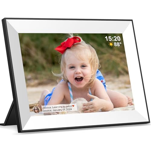 Fameo Cadre Photo numérique WiFi avec écran Tactile IPS 10,1" 1280 x 800, Chargement Facile à partir du téléphone 32 Go, Rotation Automatique Pohto/vidéo par Cadre Photo électronique, Meilleur Cadeau