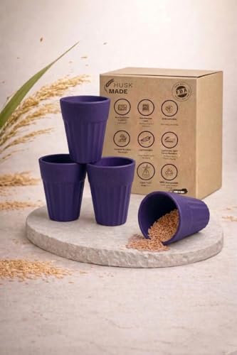Image of Eco-Friendly Tea Cup Set of 4 | Kulhad Style Coffee & Tea Mugs | 140 ml Unbreakable, Stain-Free, Heat Resistant, Reusable, Microwave Safe | Rice Husk & Bamboo Fibre | Purple