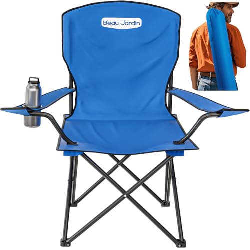 BEAU JARDIN Chaise Camping Pliante 150 KG Chaise de Plage Pliable avec Porte-gobelet et Sac Surdimensionnées Résistantes et Pliantes Pique-Nique Extérieur Plage Jardin Chaise Longue de Camping Bleu