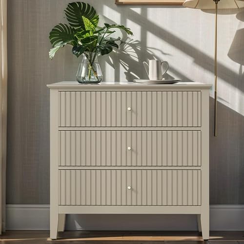 May in Color Large Beige 3 Drawer Dresser, Painted 30 Inch Tall Wood Nightstand with Storage, Wide Modern Chest of Drawers with Ball Bearing Slide for Bedroom Hallway Living Room Entryway Office