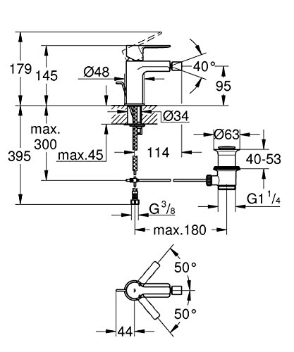 Monomando de bidé GROHE Lineare de repisa con cartucho cerámico de 28 mm 3
