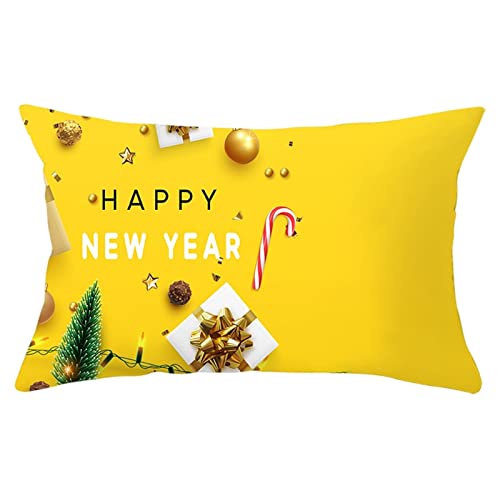 BCughia Cushion Cover, 1 Small Oblong Cushion Covers Yellow Polyester "Happy New Year" 30x50cm