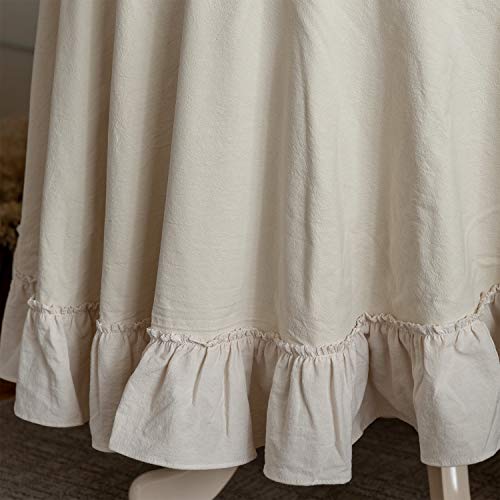 GLORY SEASON Retro Farmhouse Ruffle Round Tablecloth Cotton Flounces Trim Washable Table Cover White Tablecloths for Rectangle Table Baby Shower Kitchen Party Wedding Decor,70'' Round by GLORY SEASON - Used condition - Image 3