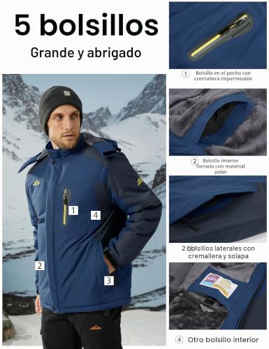 Miniatura 4 de Magcomsen Parka De Invierno Para Hombre, Forrada, Chaqueta De Snowboard, Chaqueta De Esquí Softshell, Chaqueta De Invierno Para Hombre, Chaqueta De Lluvia, Chaqueta De Esquí Cálida, Chaqueta