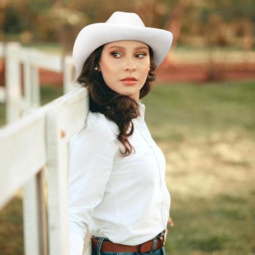 Image of Cowboy Hats for Women & Men Felt Cowgirl Hat with Belt Buckle Wide Brim Western Hat