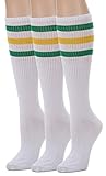 Leotruny 3 Pairs Over the Calf Tube Socks (C02-3pairs White/Green/Yellow)