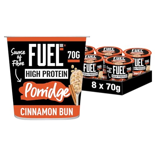 FUEL10K High Protein Cinnamon Bun Porridge Oat Cereal Pot, 70 g (8 Pack)