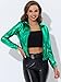 Allegra K Women's Holographic Shiny Party Christmas Long Sleeve Lightweight Zipper Metallic Jacket Medium Green