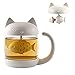 Linda taza de té de cristal de gato, Taza De Agua Bottle con infusor de té en forma de pez, Colador Filtrar Taza de café 250ML (8OZ)