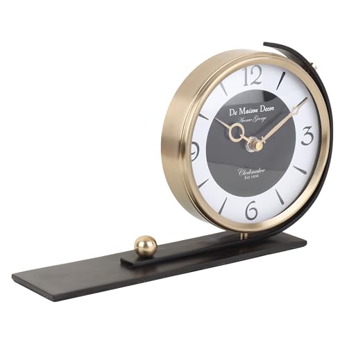 Image of Decor de Maison Brings Handcrafted Aleksi 2 Body Stand Table Clock for Home, Room, Office, Shelves | Classic Non-Ticking Tabletop Battery Operated Analog Desk Clock (Gold)