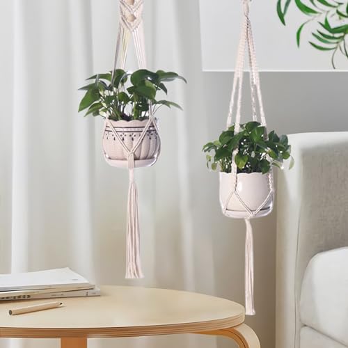 Generic Macrame Plant Hanger 3 Stks Opknoping Plant Houder 3 Maten Plafond Plant Hangers Decoratieve Bloempot Houder Geen Kwasten Plafond Plant Hangers - Afbeelding 4