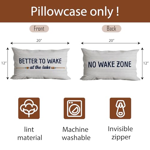 Huester 633 Lake House Decor Pillow Covers 12X20, Lake Themed Decor Pillow Cases, Lake House Gifts, Better To Wake At The Lake No Wake Zone Reversible Pillows Decorative Throw Pillows Cover thumb #6