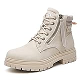 Womens Zipper Platform Hiking Boots - Outdoor Lace up Round toe Winter Boots, Soft Warm Sole Fur Lined Work Boots, Waterproof Anti-Slip travelling Ankle Boots-SZW23-beige-7.5