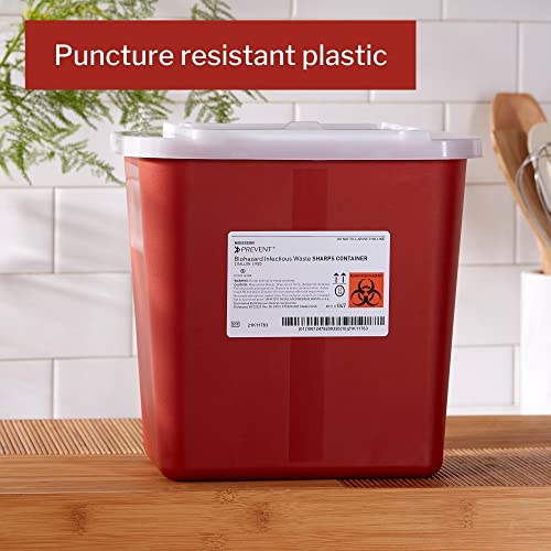 McKesson Prevent Biohazard Infectious Waste Sharps Container - Plastic, Horizontal Entry, Translucent Sliding Lid - Red, 2 gal, 7 in x 10 1/2 in x 10 1/4 in, 20 Count - Image 3