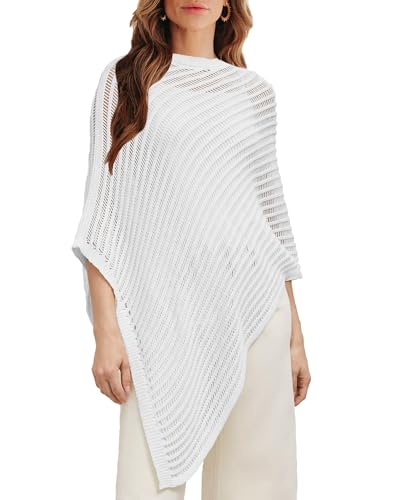 Women's Fall Knit Sheer Poncho Trendy Lightweight Asymmetric Shrug Sweater Crochet Ponchos