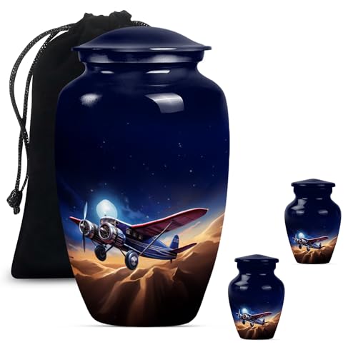 Plane Urn, Urns for Human Ashes Adult, Mini Urns for Human Ashes Keepsake, Urn for Ashes Adult Male, Decorative Urns, Mini Urns for Human Ashes Keepsake(Size - 10inch 1Pcs, 3inch 2Pcs)