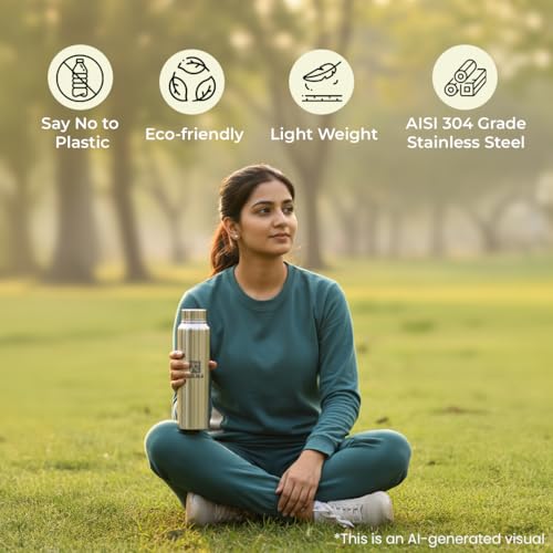 Image of RAMA Stainless Steel Water Bottle 950 ml | 304 Food-Grade Stainless Steel | Leakproof, Rust-Proof, Durable | Lightweight Single Wall Bottle | Perfect for Home, Office, School, Gym & Travel