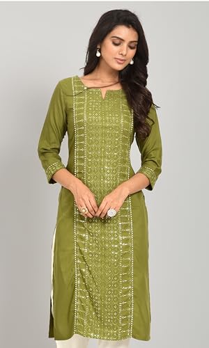 Image of Naixa Women's Viscose Rayon Sequins Embroidered Worked Straight Kurta (NK-132)