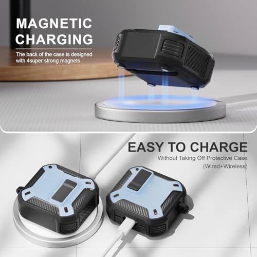 Image of for AirPods 4 Case with Magnetic Secure Lock Clip and Phone Stand, Compatible with Magsafe Charging, with Carabiner&Cleaner kit for Apple iPod 4th Generation Cover(2024) Men Women (Light Blue)