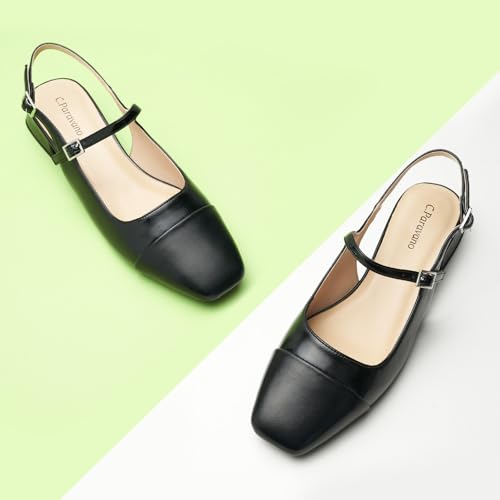 Image of C.Paravano Women's Square Toe Slingback Block Heel Sandals