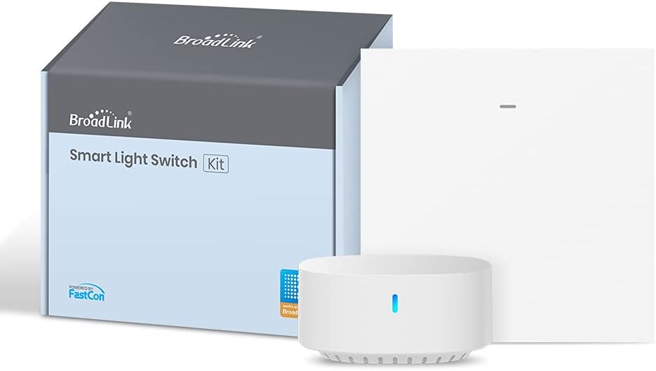 BroadLink Smart Wall Light Switch, 1-Gang Single Live Wire Switch, No Neutral or Capacitor Required, Push Button, White,Compatible with Alexa, Google Home and IFTTT, S3 Hub Required (With Hub)