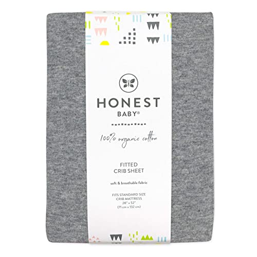 Image of HonestBaby Fitted Crib Sheets Fits Standard Mattress Bassinet, Mini Prints 100% Organic Cotton Baby Boys, Girls, Unisex, Heather Gray Fitted Crib Sheet, One Size