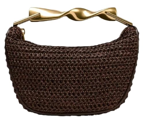 Bohemia Bolsa de praia de palha feminina macramê ombro Hobo bolsa bolsa de viagem verão praia bolsa tiracolo alça superior 2025, Café, Small