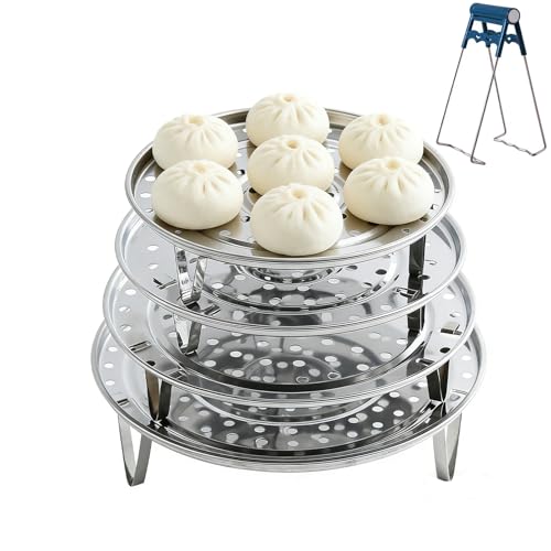 Round Stainless Steel Steamer Rack, 7.6" 8.5" 9.33" 10.23" Inch Steaming Rack, Removable Stands, for steamer, Stock Pot, Pressure Cooker, Cooking, baking bread, vegetable salad (5 Pcs)
