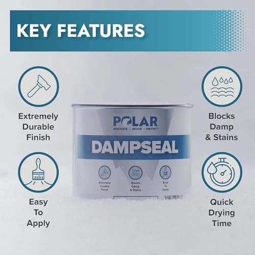 Polar Damp Seal Paint - Primer & Topcoat for Indoor Walls & Ceilings - Mould Resistant Stain Blocker Paint- Quick Drying for Wood, Plaster, Cement and Stone - Satin Finish - Magnolia - 1L