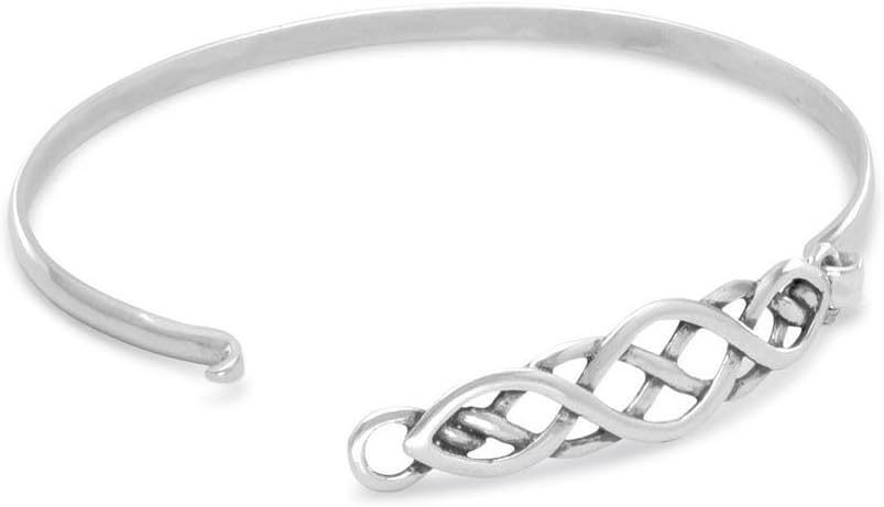 Sterling Silver Celtic Trinity Knot Cuff Bangle Bracelet for Women - Antiqued Irish Claddagh Design - 7x42mm Stackable Bangle with Hook Closure - Image 2