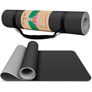 Yogamat, antislip, 183 x 61 x 0,8 cm, super zachte yogamat van TPE, lichte sportmat met draagriem en tas, zwart/blauw/roze