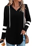 Angerella Women's Hoodies Cotton Light Weight Sweatshirt Loose Fit Long Sleeve Striped Fall Shirts Black White XL