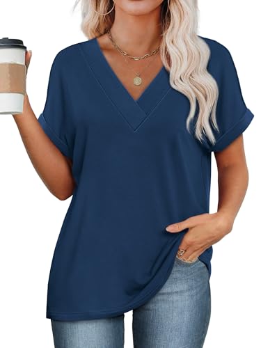 Image of WIHOLL Womens Summer Tops Short Dolman Sleeve Shirts 2026 Fashion V Neck Outfits Clothes