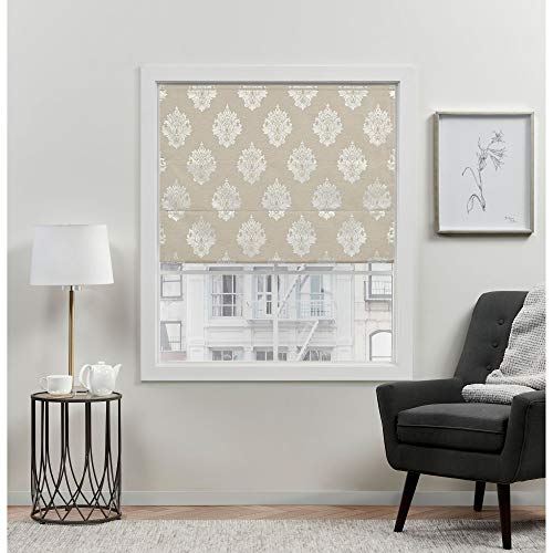 EXCLUSIVE HOME Marseilles Damask 100% Blackout Roman Shade, 31'x64', Natural
