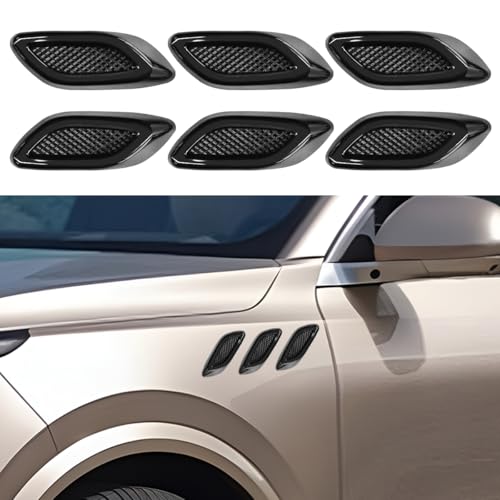 6PCS Car Exterior Hood Side Door Air Vent Cover, Glossy Auto Fenders Trim Intake Grille Decorative Sticker, ABS Hood Spoiler Bumper Side Vent Decal Decoration for Most Cars (Black)
